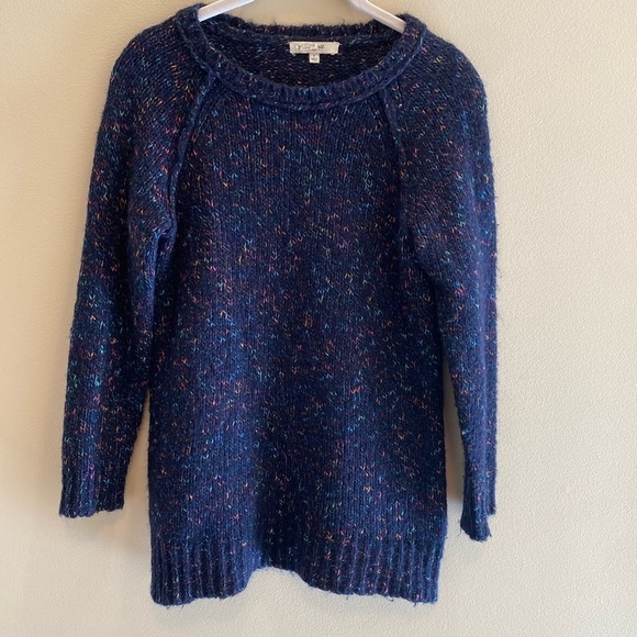 Madewell Crew Neck Wool Cotton Blend Navy Confetti Marle L/S Sweater Pullover S - Picture 1 of 7